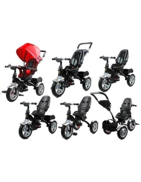 Tricicleta cu pedale pentru copii, cu scaun rotativ si copertina rosie, LeanToys, 7671 produse de calitate pentru copii, baieti 