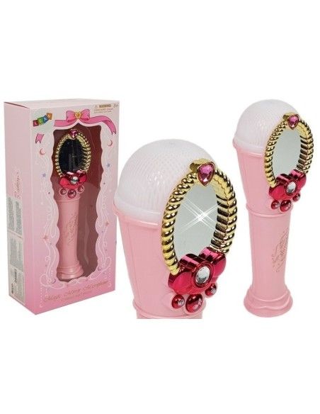 Oglinda magica karaoke roz, cu microfon si USB, pentru fetite, LeanToys, 7815 produse de calitate pentru copii, baieti si fete L