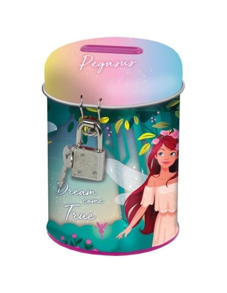Pusculita cu lacatel si cheie, multicolora cu zana, pentru fetite produse de calitate pentru copii, baieti si fete Derform 