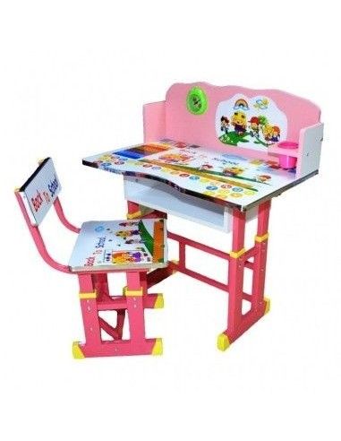 Birou cu scaunel pentru copii, reglabile, cu desene, Roz, MDF si metal, Fetite, 69x| Recomandat