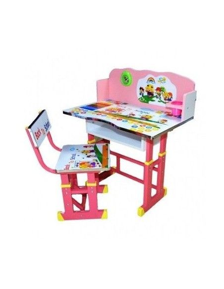 Birou cu scaunel pentru copii, reglabile, cu desene, Roz, MDF si metal, Fetite, 69x| Recomandat