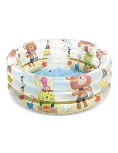 Piscina gonflabila copii, Intex Beach Buddies, cu ursulet si animalute, multicolor, 33 litri, 61 x 22 cm, 57106