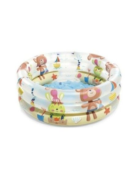 Piscina gonflabila copii, Intex Beach Buddies, cu ursulet si animalute, multicolor, 33 litri, 61 x 22 cm, 57106