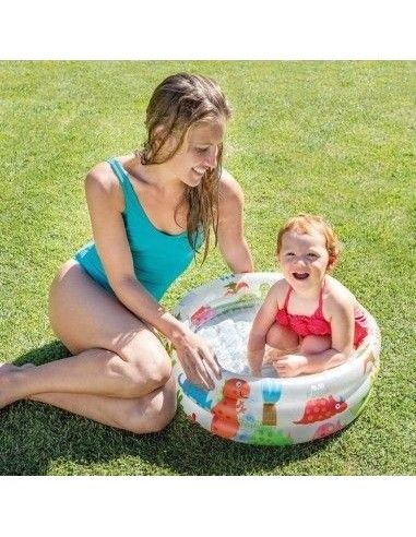 Piscina gonflabila copii, Intex Beach Buddies, cu ursulet si animalute, multicolor, 33 litri, 61 x 22 cm, 57106