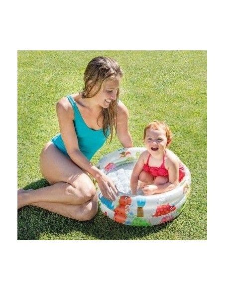Piscina gonflabila copii, Intex Beach Buddies, cu ursulet si animalute, multicolor, 33 litri, 61 x 22 cm, 57106