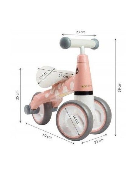 Tricicleta fara pedale, Flamingo Roz Pink, Ecotoys, 39x22x50 cm,  LB1603