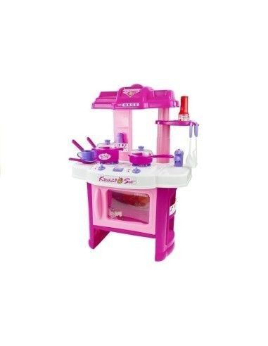 Bucatarie plastic copii, accesorii bucatarie, lumini sunete, alb - roz