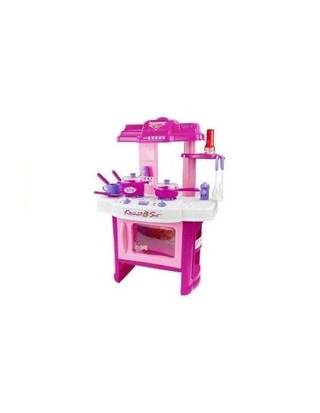 Bucatarie plastic copii, accesorii bucatarie, lumini sunete, alb - roz