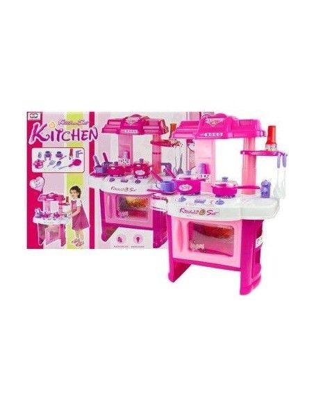 Bucatarie plastic copii, accesorii bucatarie, lumini sunete, alb - roz