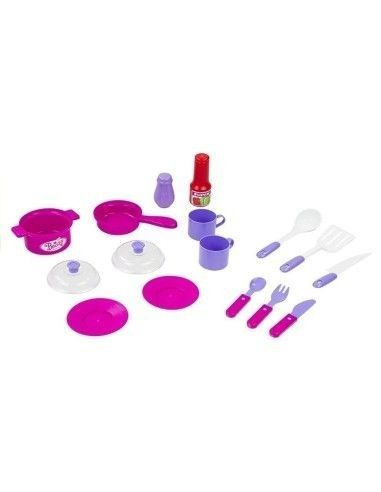 Bucatarie plastic copii, accesorii bucatarie, lumini sunete, alb - roz