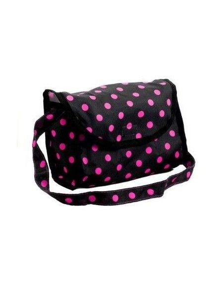 Carucior de calitate papusi, negru cu buline roz, LeanTo, cadou fetite