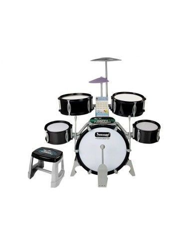 Set de tobe muzicale de jucarie pentru copii, cu scaunel, negre