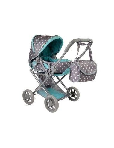 Carucior pentru papusi cu landou, gri cu turcoaz, LeanToys, 7695