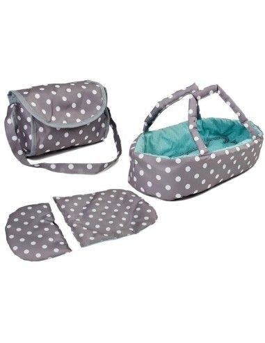 Carucior pentru papusi cu landou, gri cu turcoaz, LeanToys, 7695