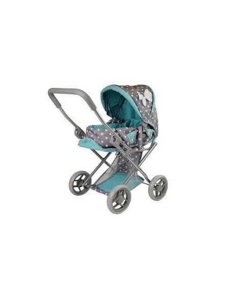 Carucior pentru papusi cu landou, gri cu turcoaz, LeanToys, 7695
