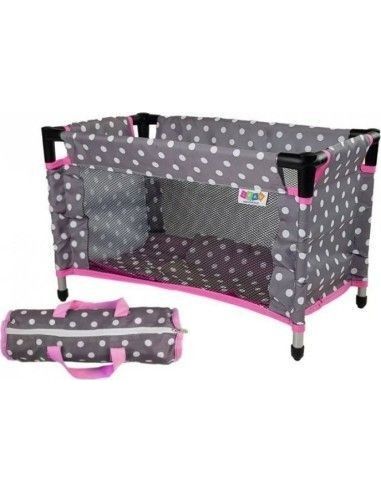Patut de papusi, gri-roz cu bulinute de fetite, Alice, LeanToys, cadou