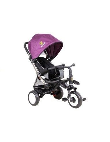 Tricicleta cu pedale pentru fetite, cu copertina mov, LeanToys, 3808