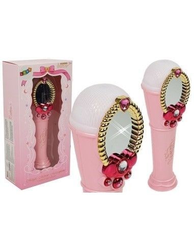 Oglinda magica karaoke roz, cu microfon si USB, fetite, LeanToys, 7815