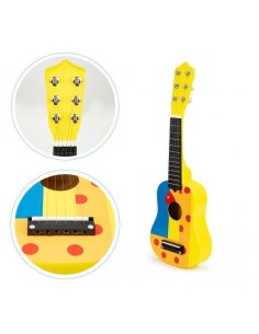 Chitara clasica din lemn pentru copii, cu 6 corzi metalice, 53cm, galben-multicolor, Ecotoys,  FO18 produse de calitate pentru c 2