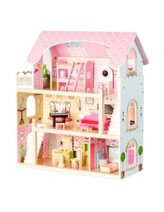 Jucarie casuta de papusi, pentru fetite, din lemn, 3 etaje, cu 4 Papusi si 15 piese mobilier , Ecotoys, 4110 produse de calitate