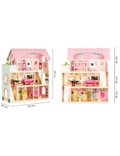 Jucarie casuta de papusi, pentru fetite, din lemn, 3 etaje, cu 4 Papusi si 15 piese mobilier , Ecotoys, 4110 produse de calitate 2