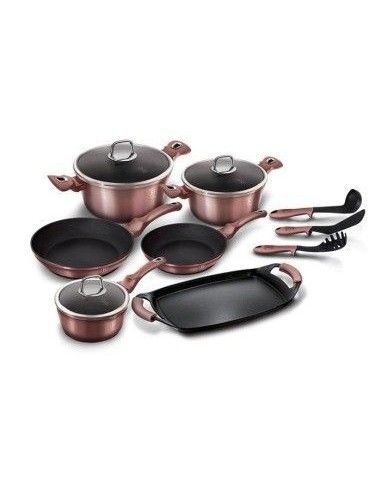 Set oale, cratite si tigai marmorate, 12 piese, din aluminiu forjat, Metallic iRose Edition, Berlinger Haus, BH 6044