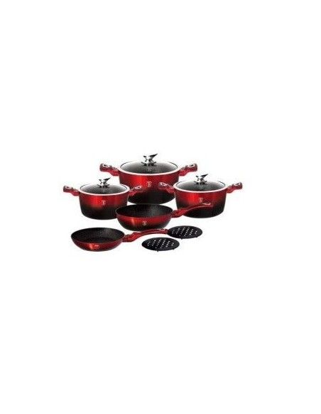 Set oale, cratite si tigai marmorate, 10 piese, din aluminiu forjat, Black Burgundy