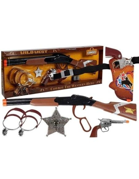 Set de joaca pentru copii, pusca, pistol si accesorii Cowboy LeanToys, 4032 produse de calitate pentru copii, baieti si fete Lea