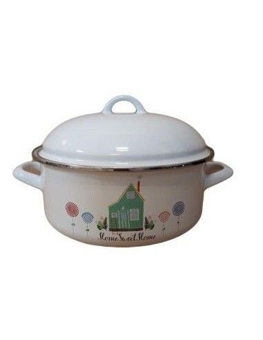 Cratita emailata, 3.75 Litri, cu capac de 24 cm, EMA-LION, Home Sweet Home, Multicolor