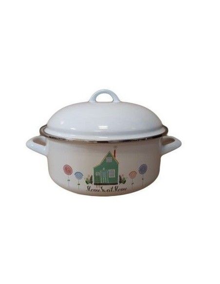 Cratita emailata, 3.75 Litri, cu capac de 24 cm, EMA-LION, Home Sweet Home, Multicolor