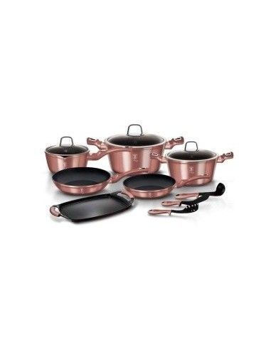 Set oale, cratite si tigai marmorate, 12 piese, din aluminiu forjat, Metallic iRose Edition, Berlinger Haus, BH 6044