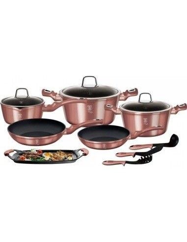 Set oale, cratite si tigai marmorate, 12 piese, din aluminiu forjat, Metallic iRose Edition, Berlinger Haus, BH 6044