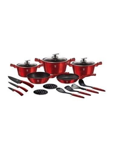 Set oale, cratite si tigai marmorate, 17 piese, Burgundy BerlingerHaus