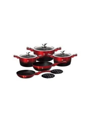 Set oale, cratite si tigai marmorate, 10 piese, din aluminiu forjat, Black Burgundy