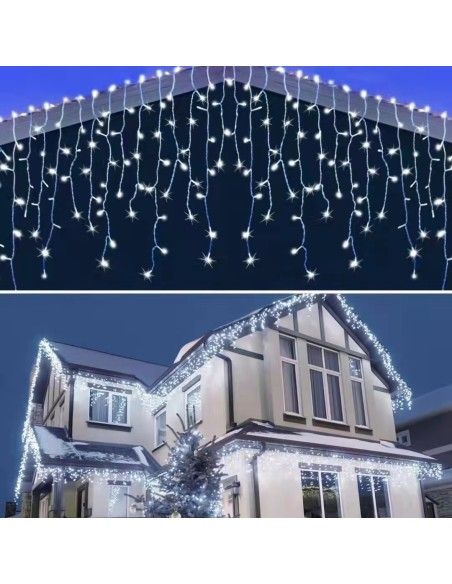 Instalatie de Craciun, tip turturi leduri multicolor, franjuri, 144 led