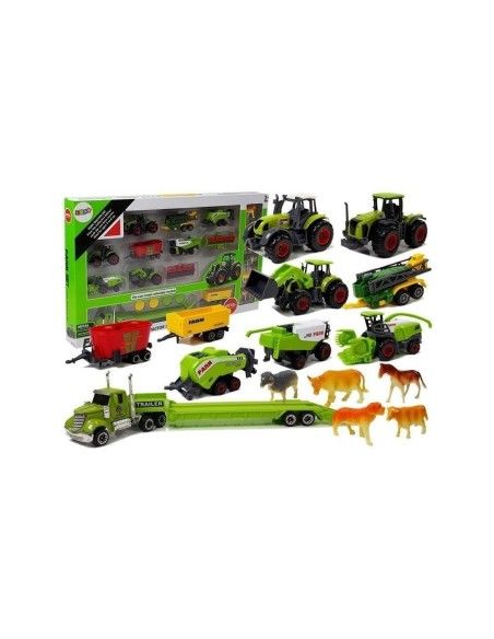 Set camion cu vehicule agricole, tractoare, remorci si animalute, 6869