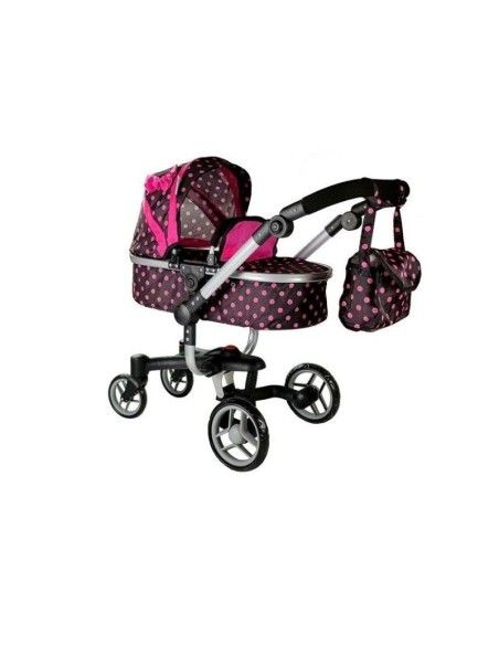 Carucior pentru papusi, negru cu buline roz, LeanToys, 5245 produse de calitate pentru copii, baieti si fete LeanToys 