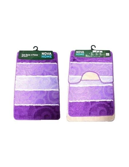 Set de 3 covorase de baie mari, Nova Home, mov dungi, 50x80 cm