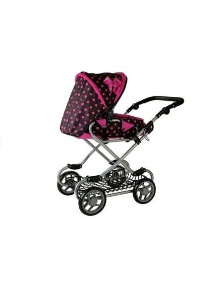 Carucior pentru papusi cu landou, negru cu buline roz, LeanToys, 5251 produse de calitate pentru copii, baieti si fete LeanToys 