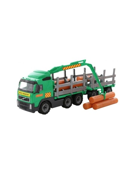 Camion Trailer cu remorca cu lemne Polesie,, Volvo PowerTruck, 77x19x25 cm, Wader| Ieftin
