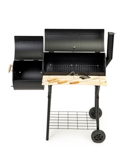 Gratar de gradina sau camping, carbune, capac, termometru, afumatoare