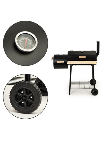 Gratar de gradina sau camping, carbune, capac, termometru, afumatoare