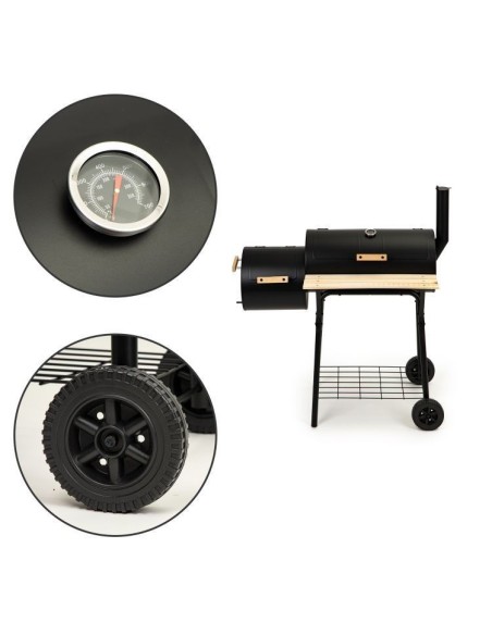 Gratar de gradina sau camping, carbune, capac, termometru, afumatoare