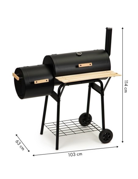 Gratar de gradina sau camping, carbune, capac, termometru, afumatoare