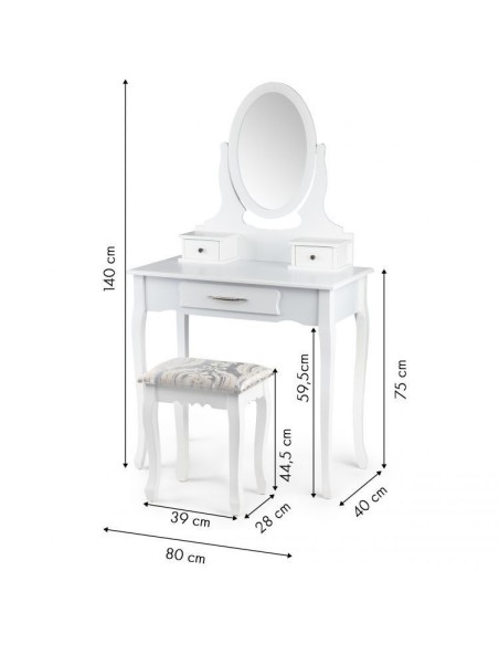 Masuta de machiaj alba, cu oglinda si scaunel, Modernhome,  FH-DT0690