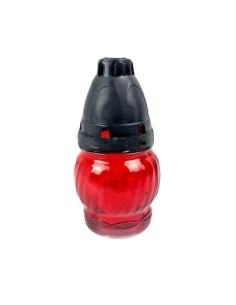 Candela de sticla, rosie si cu capac negru, LA 72KP
