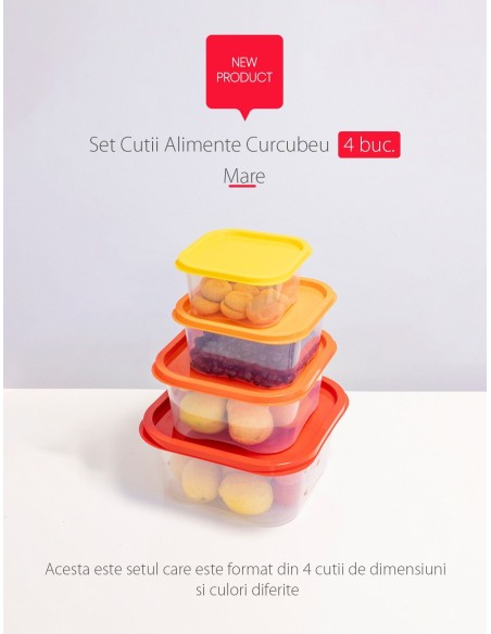 Set 4 cutii alimente  mari Sterk cu capac curcubeu   | GIMIHOME