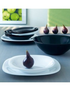 Set serviciu masa negru-alb, 6 persoane, 18 farfurii si bol salata