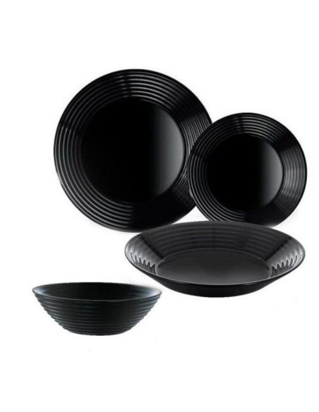 Set serviciu Luminarc masa negru, 6 persoane, 18 farfurii si bol salata