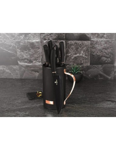 Set cutite cu suport, 7 piese, Black Rose Gold, BerlingerHaus, BH 2481